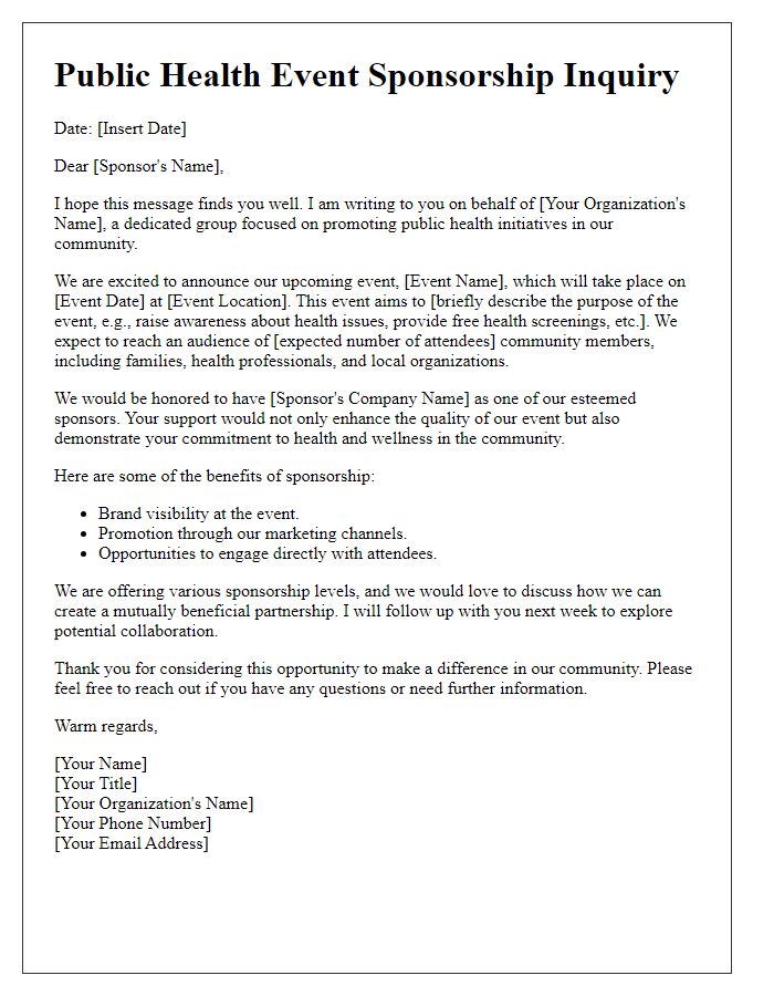 Letter template of public health event sponsorship inquiry