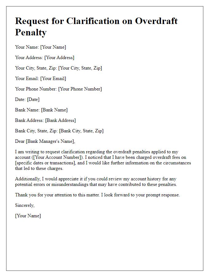 Letter template of overdraft penalty clarification request