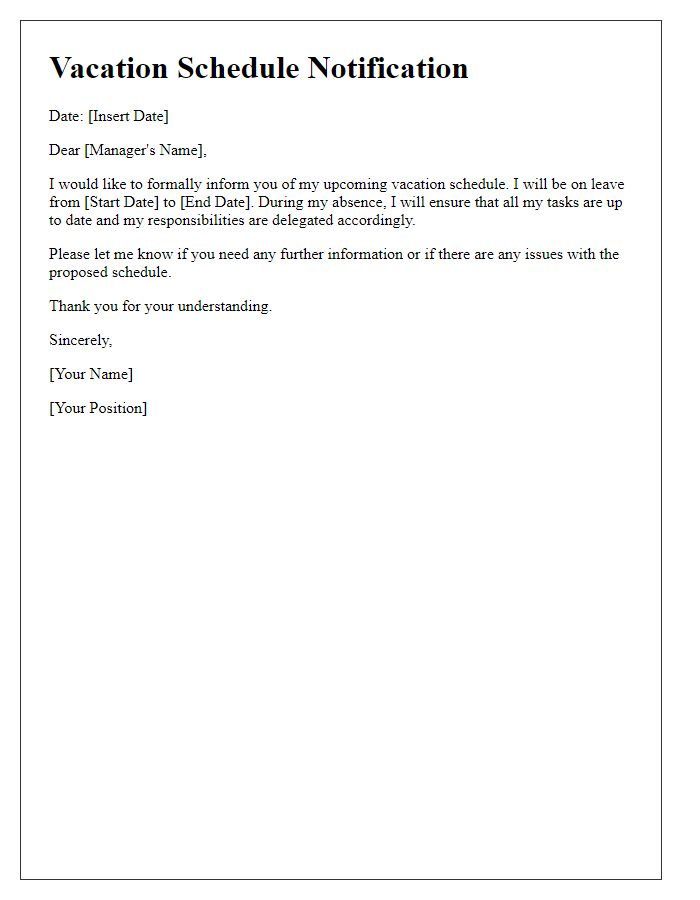 Letter template of vacation schedule notification