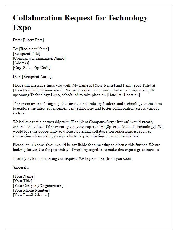 Letter template of technology expo collaboration request