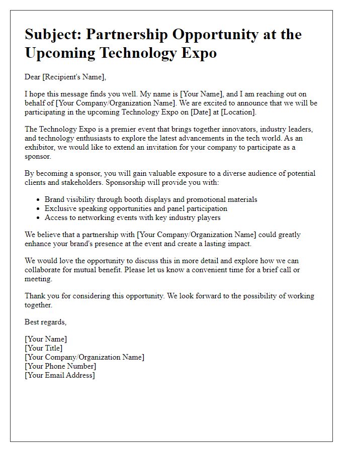 Letter template of technology expo exhibitor sponsorship approach