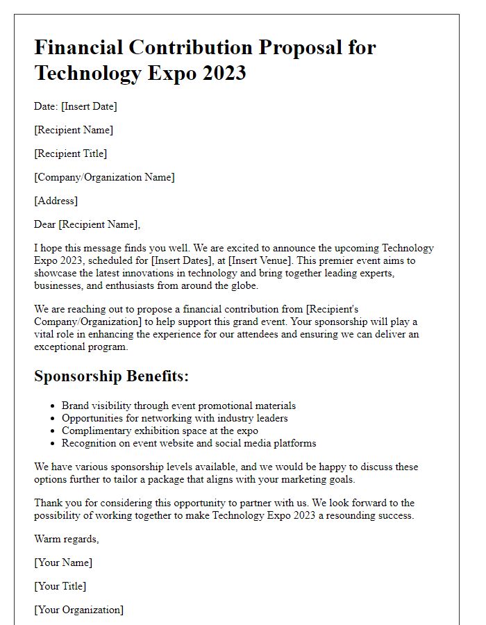 Letter template of technology expo financial contribution proposal