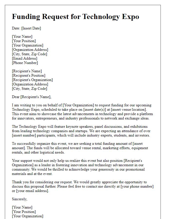 Letter template of technology expo funding request