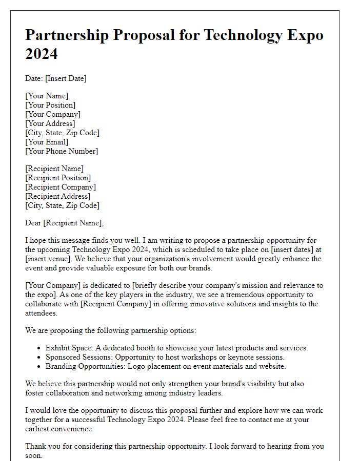 Letter template of technology expo partnership proposal