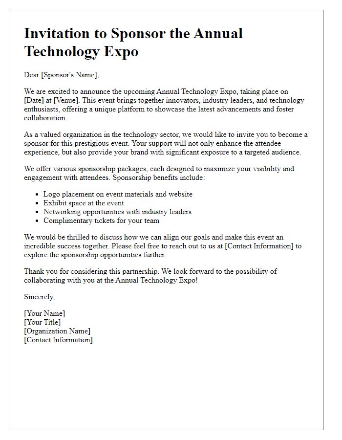 Letter template of technology expo sponsor invitation