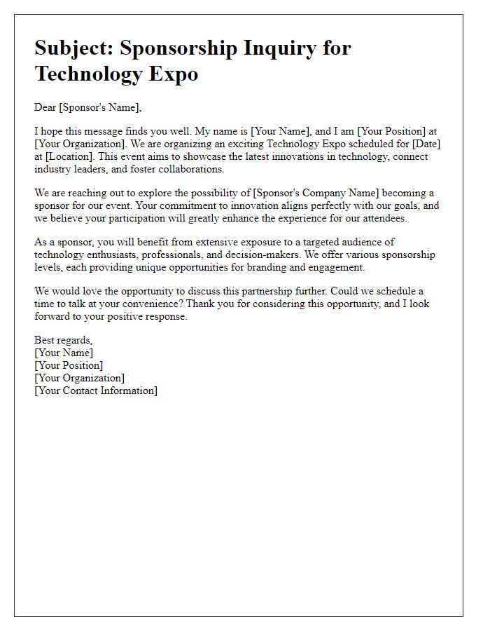 Letter template of technology expo sponsorship inquiry