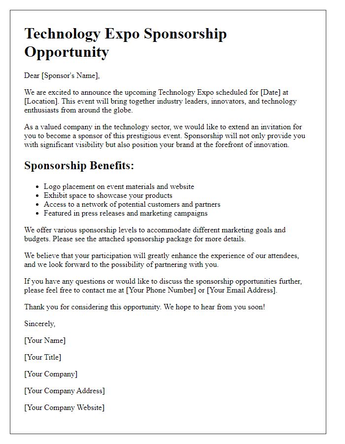 Letter template of technology expo sponsorship opportunity