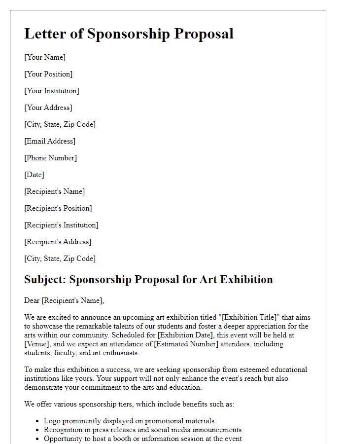 Letter template of art exhibition sponsorship pitch for educational institutions