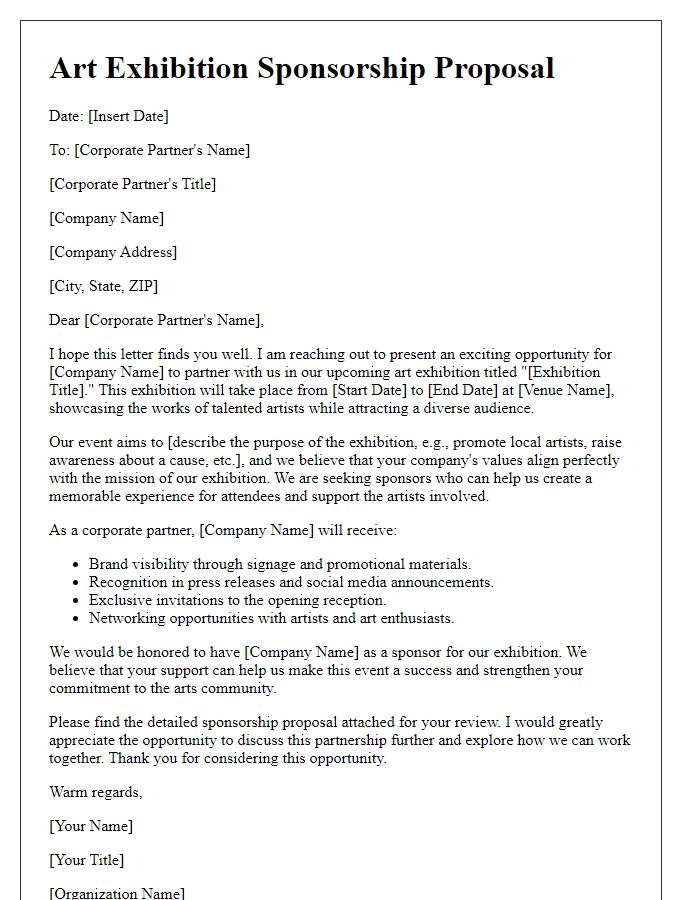 Letter template of art exhibition sponsorship proposal for corporate partners