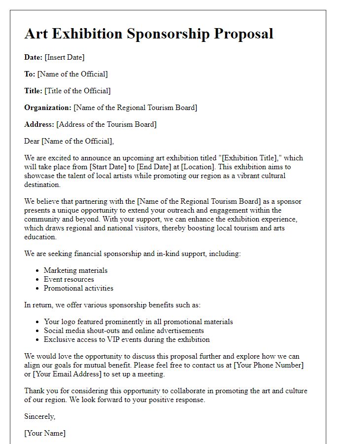 Letter template of art exhibition sponsorship proposal for regional tourism boards