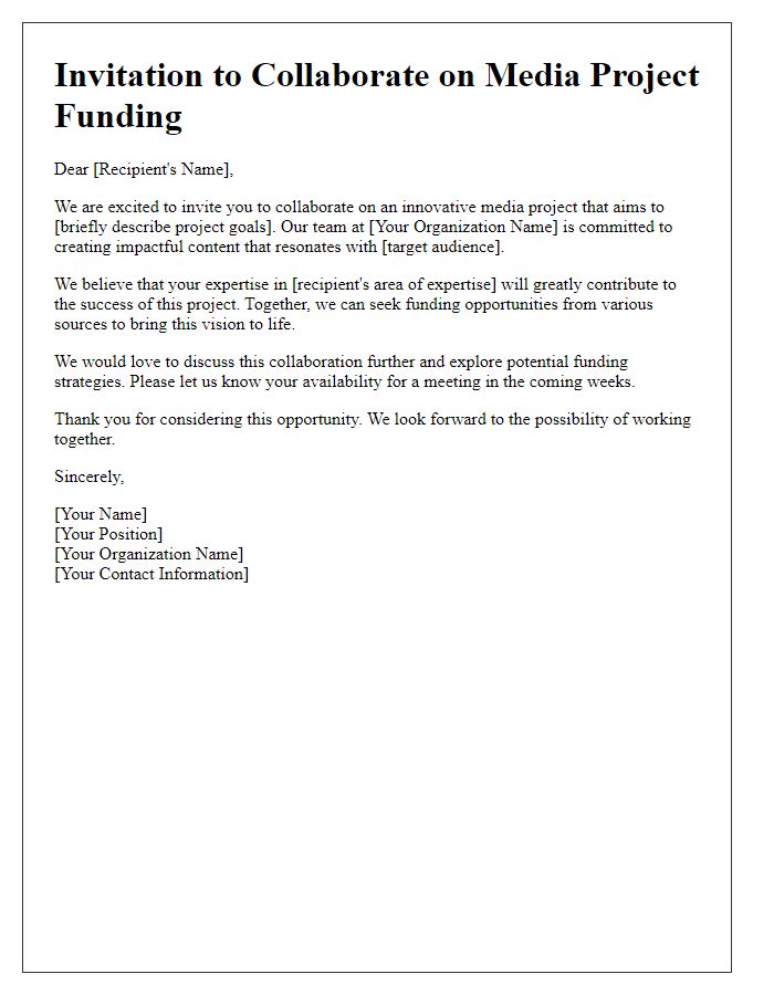 Letter template of invitation for media project funding collaboration.