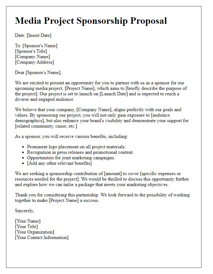 Letter template of proposal for media project sponsorship.