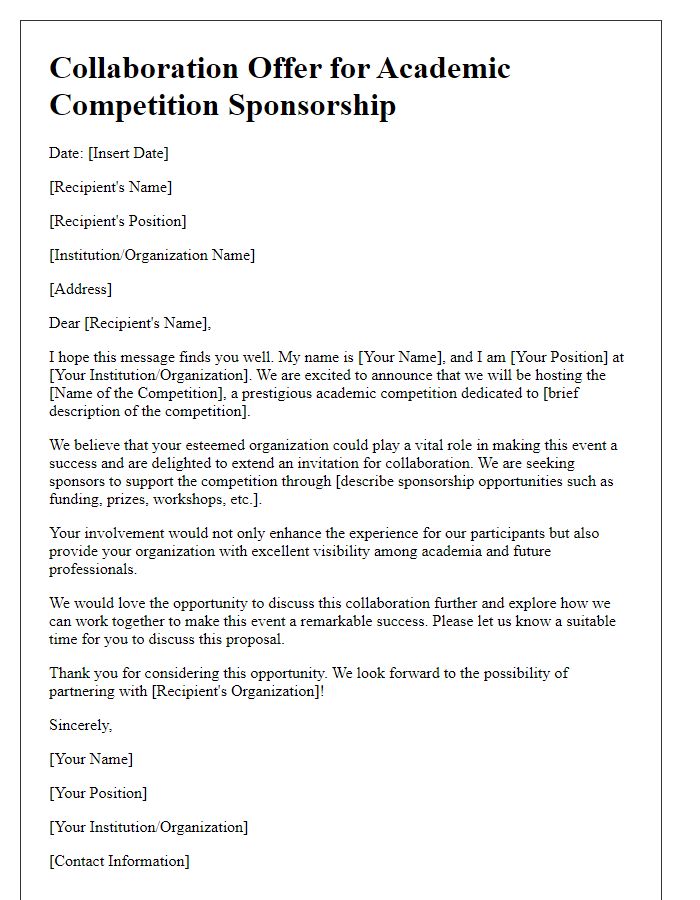 Letter template of collaboration offer for academic competition sponsorship