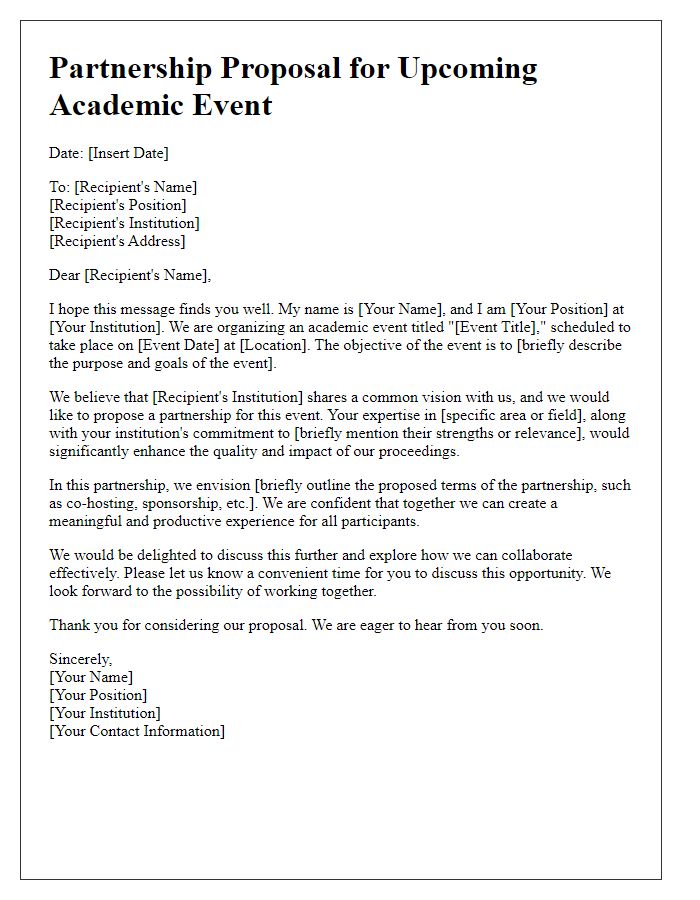 Letter template of solicitation for partnership in academic event