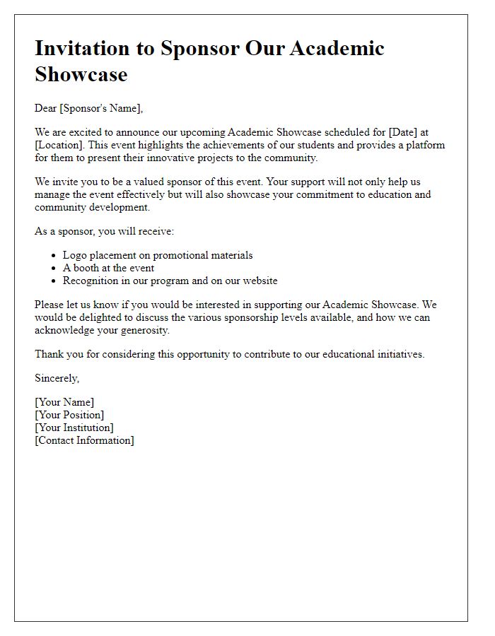 Letter template of sponsorship invitation for academic showcase