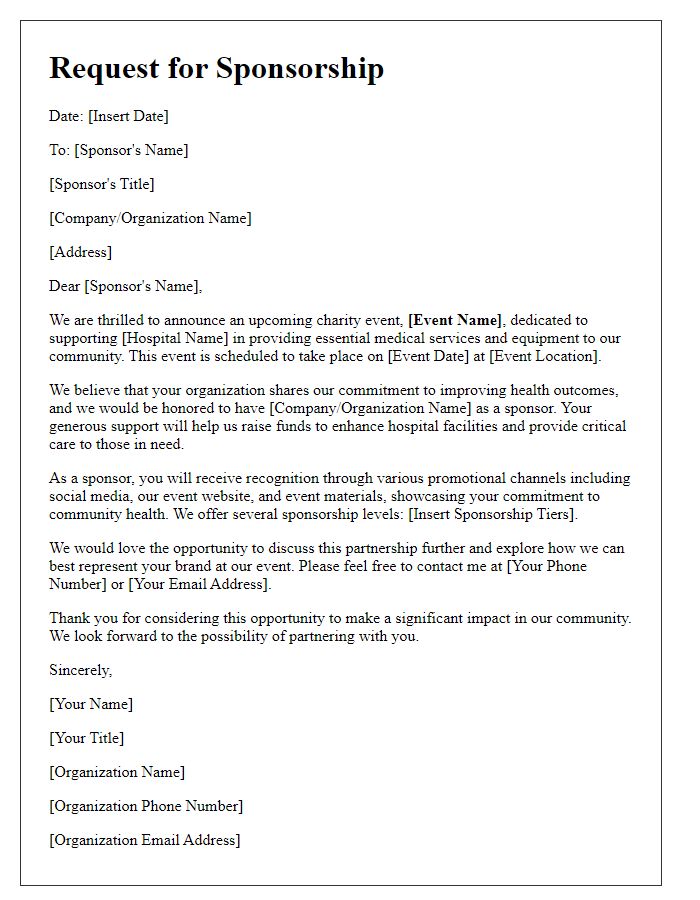 Letter template of Charity Event Sponsorship for Hospital Support