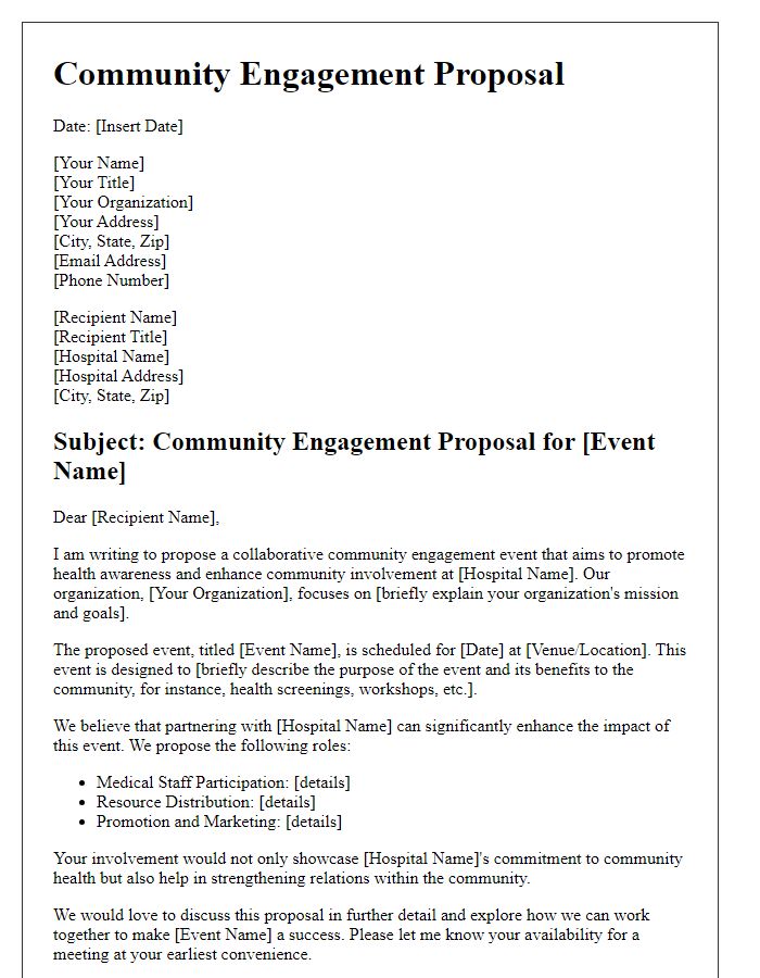 Letter template of Community Engagement Proposal for Hospital Event