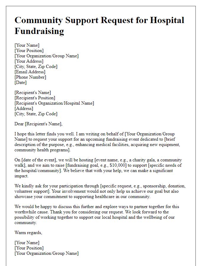 Letter template of Community Support Request for Hospital Fundraising