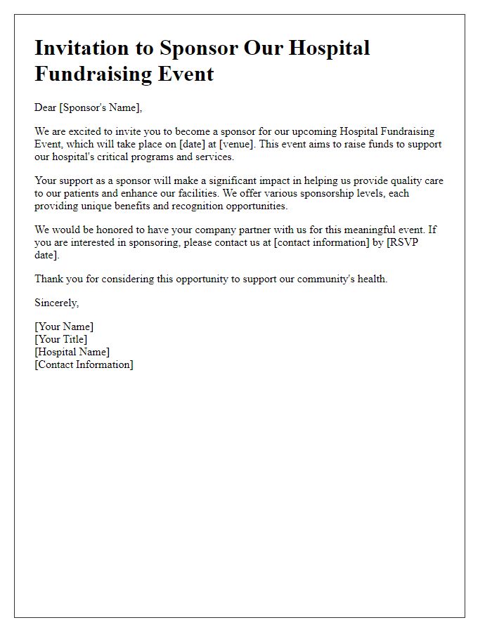 Letter template of Invitation to Sponsor Hospital Fundraising Event