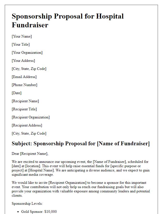 Letter template of Sponsorship Proposal for Hospital Fundraiser