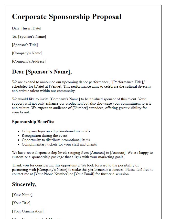 Letter template of Corporate Sponsorship Proposal for Dance Performance