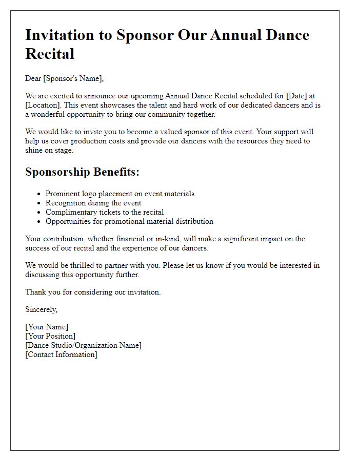 Letter template of Dance Recital Sponsorship Invitation