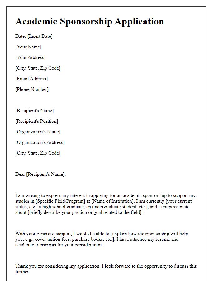 Letter template of academic sponsorship application