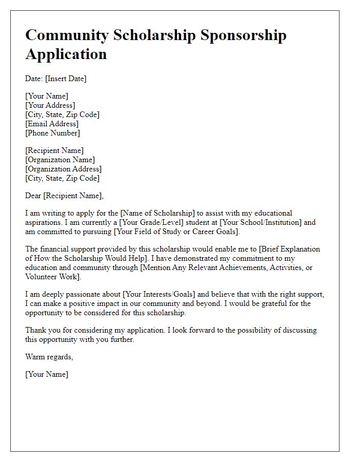 Letter template of community scholarship sponsorship application