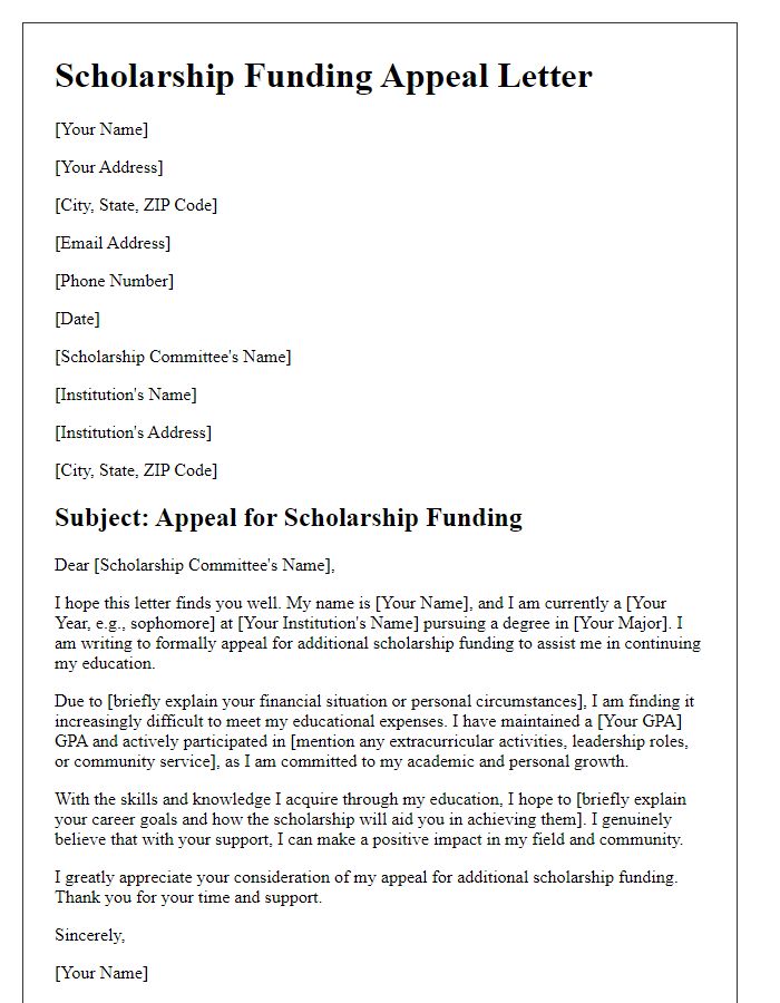 Letter template of scholarship funding appeal