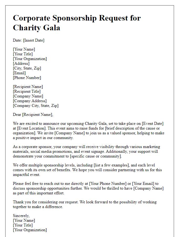 Letter template of charity gala corporate sponsorship request