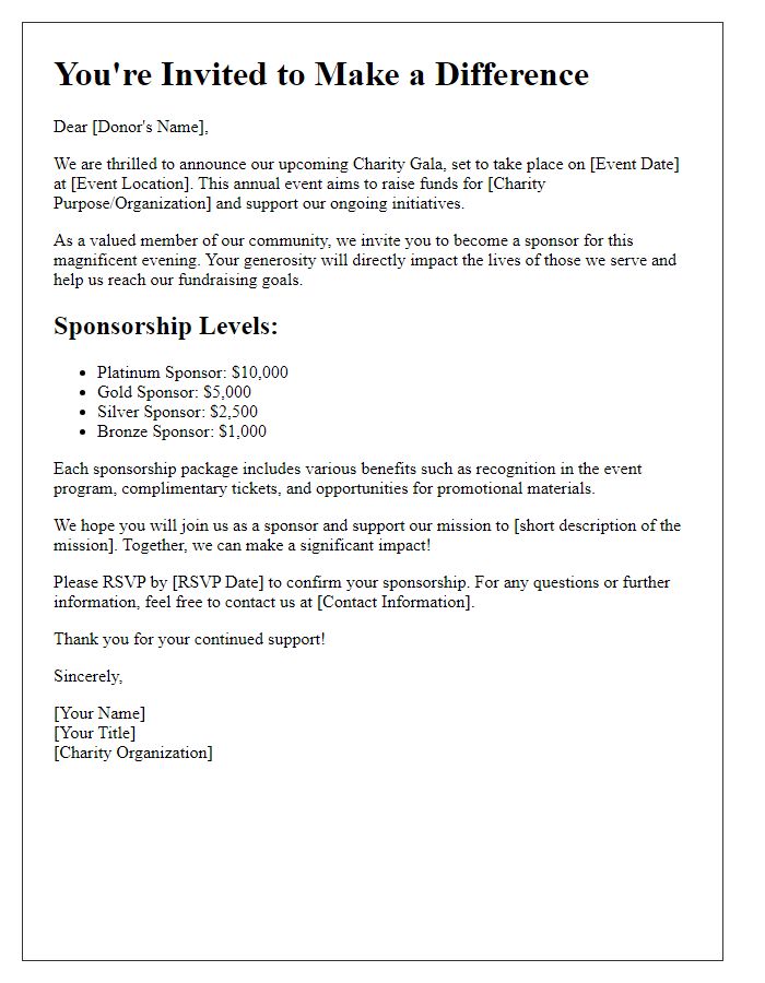 Letter template of charity gala donor sponsorship invitation