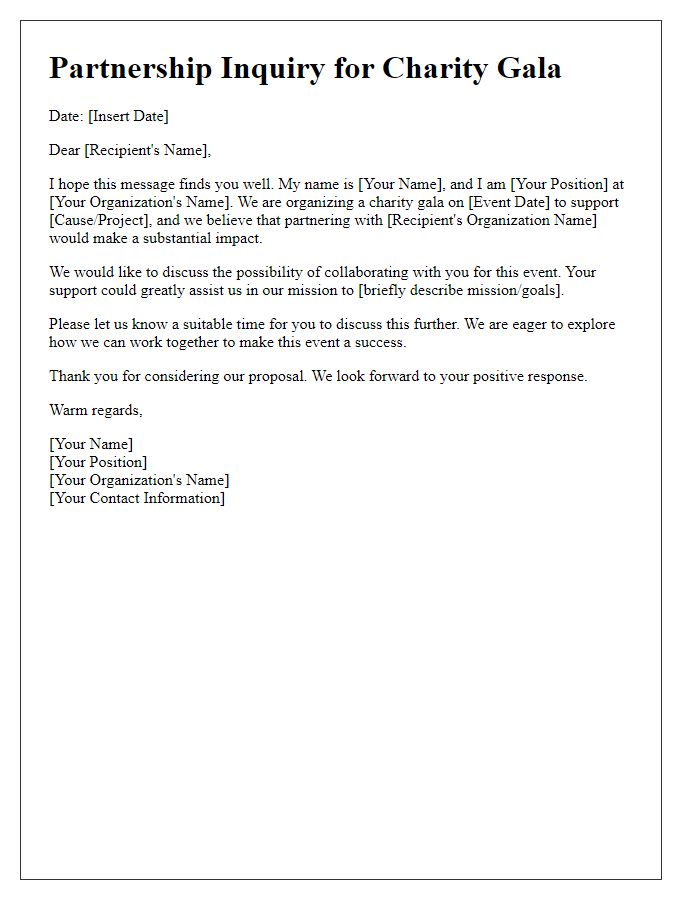 Letter template of charity gala partnership inquiry