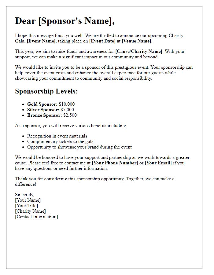 Letter template of charity gala sponsorship appeal