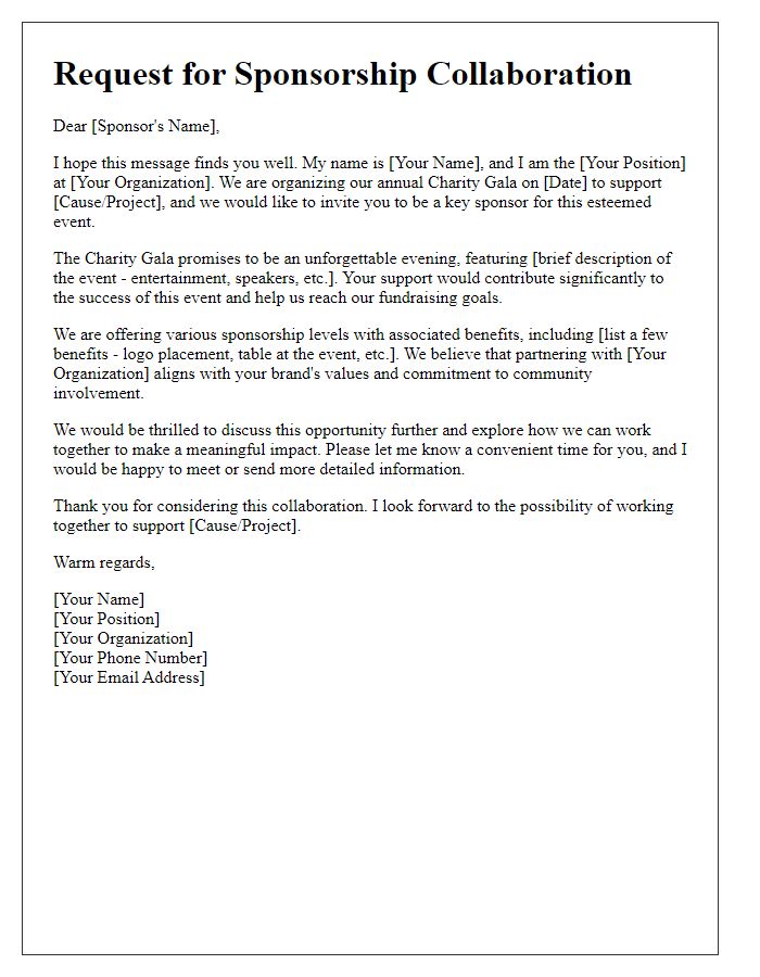 Letter template of charity gala sponsorship collaboration request