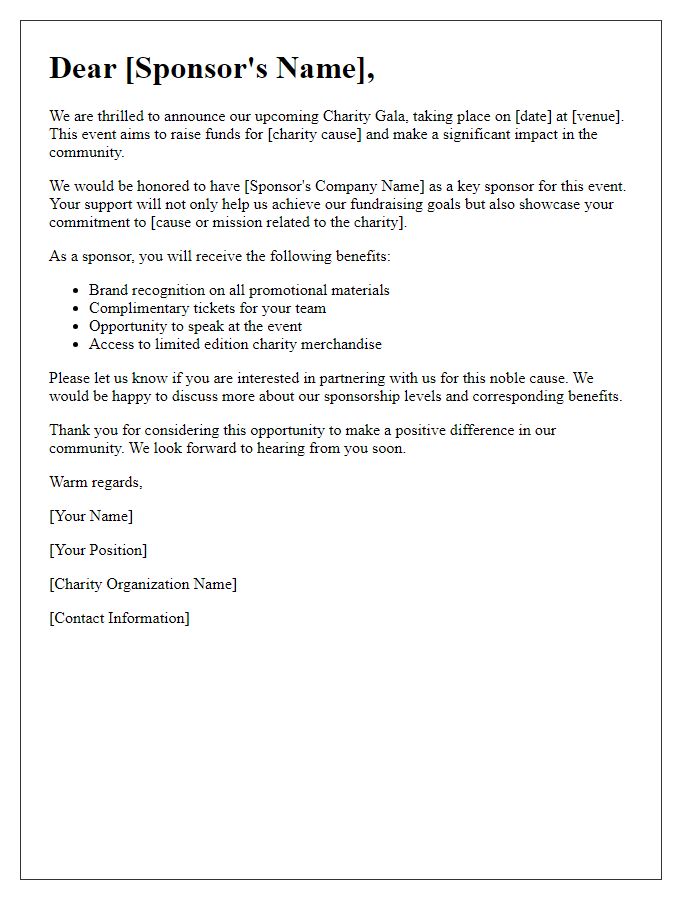 Letter template of charity gala sponsorship engagement