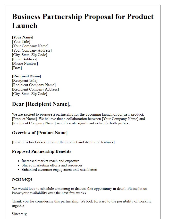 Letter template of Business Partnership Proposal for Product Launch