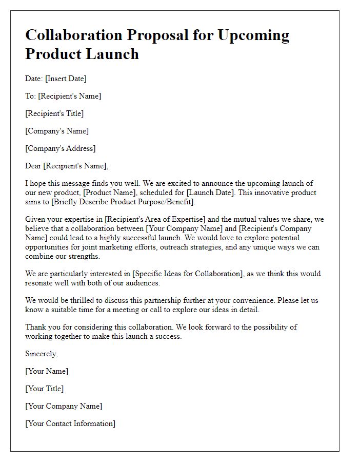 Letter template of Collaboration Appeal for Upcoming Product Launch