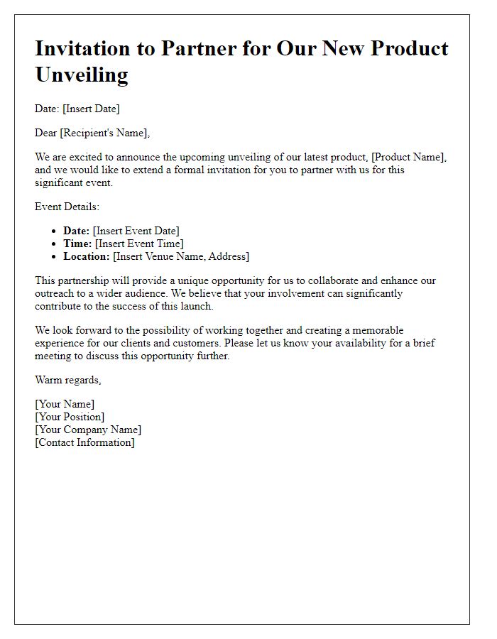 Letter template of Partnership Invitation for New Product Unveiling