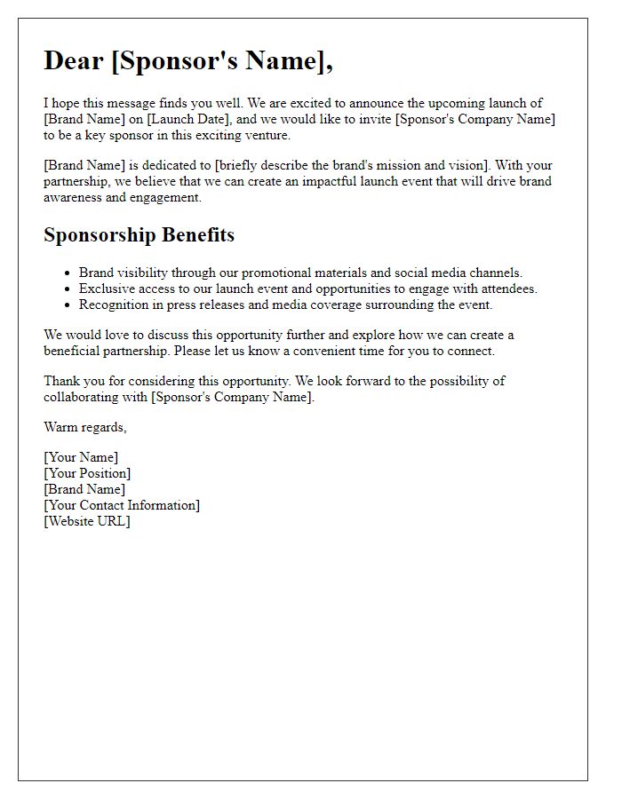 Letter template of Sponsorship Engagement for Brand Launch