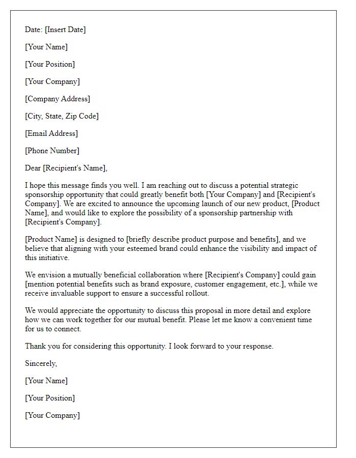 Letter template of Strategic Sponsorship Inquiry for Product Rollout