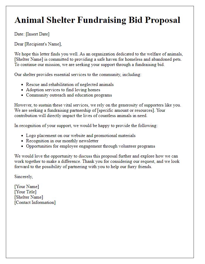 Letter template of animal shelter fundraising bid