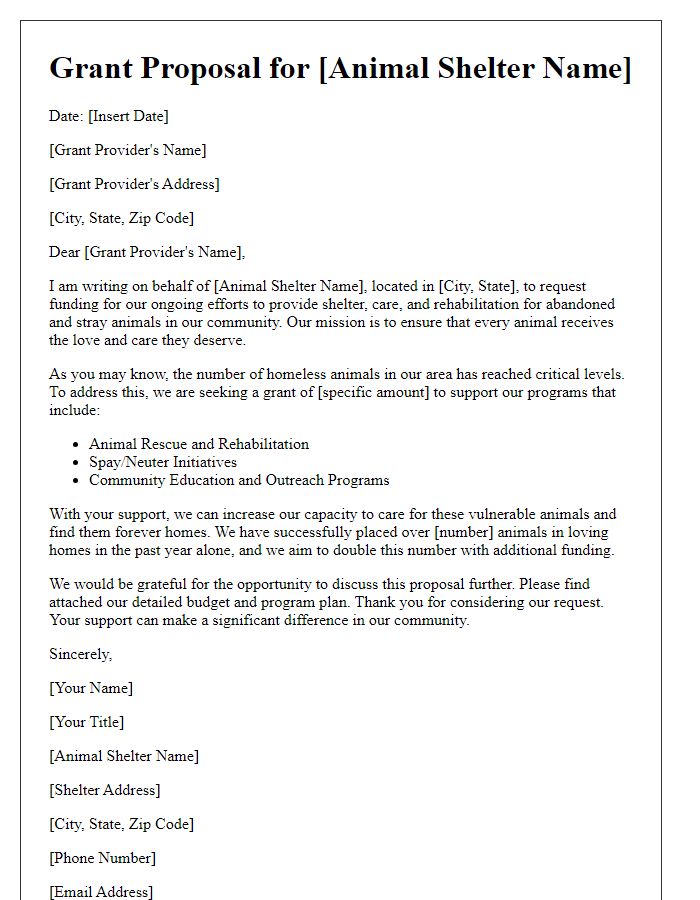 Letter template of animal shelter grant proposal