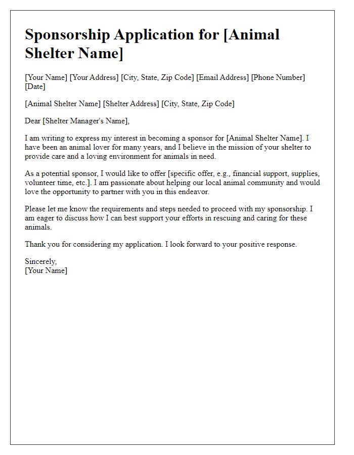 Letter template of animal shelter sponsorship application