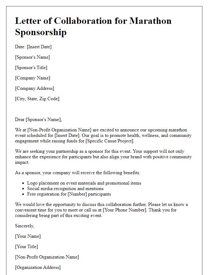 Letter template of marathon sponsorship collaboration for non-profit groups