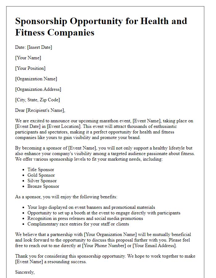 Letter template of marathon sponsorship offer for health and fitness companies