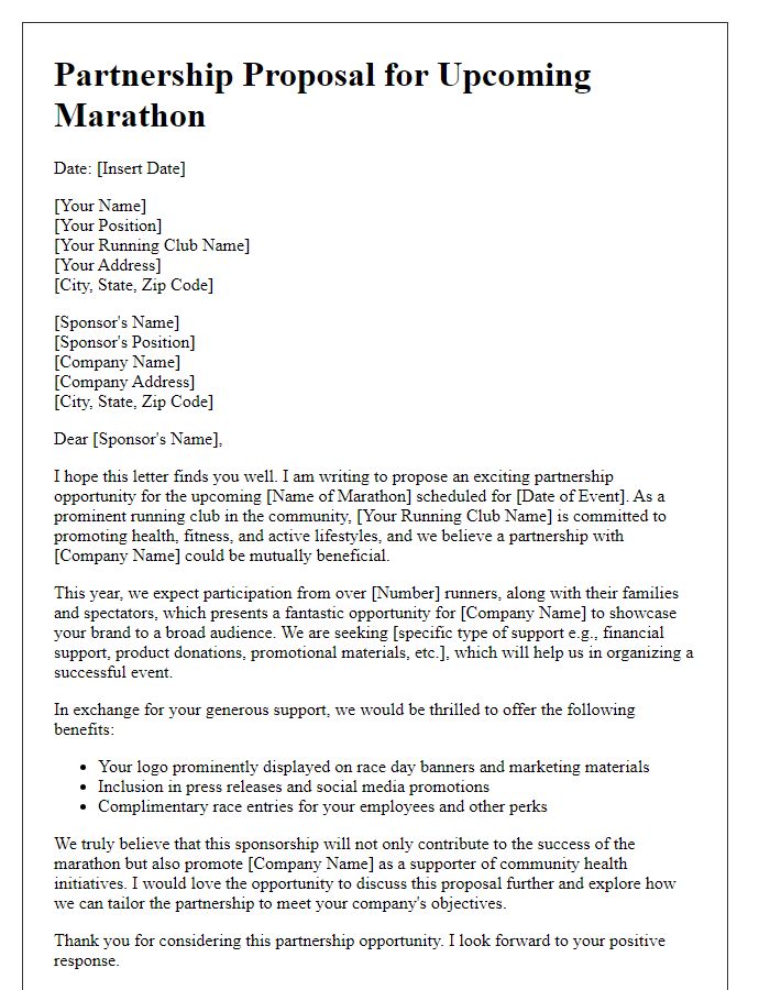 Letter template of marathon sponsorship partnership for running clubs