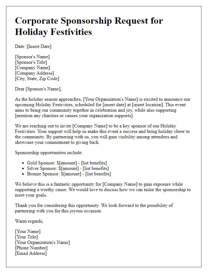 Letter template of Corporate Sponsorship for Holiday Festivities