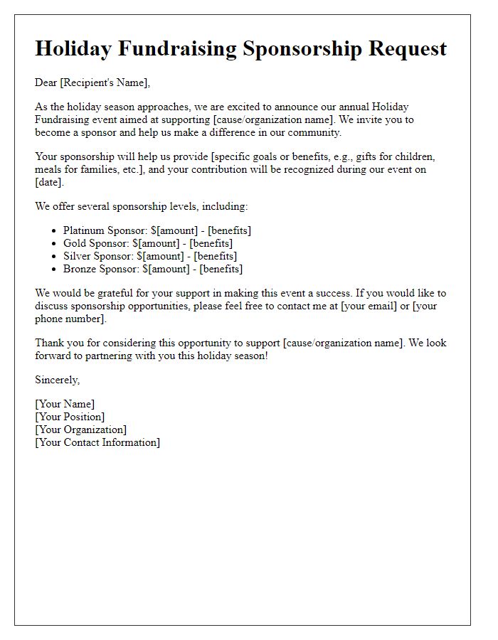 Letter template of Holiday Fundraising Sponsorship