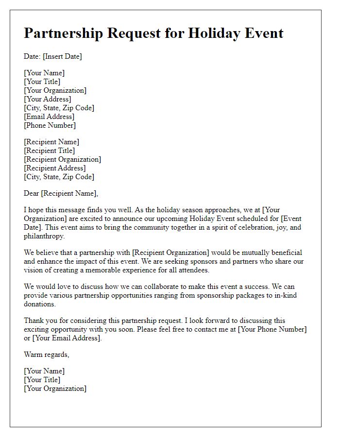 Letter template of Partnership Request for Holiday Event