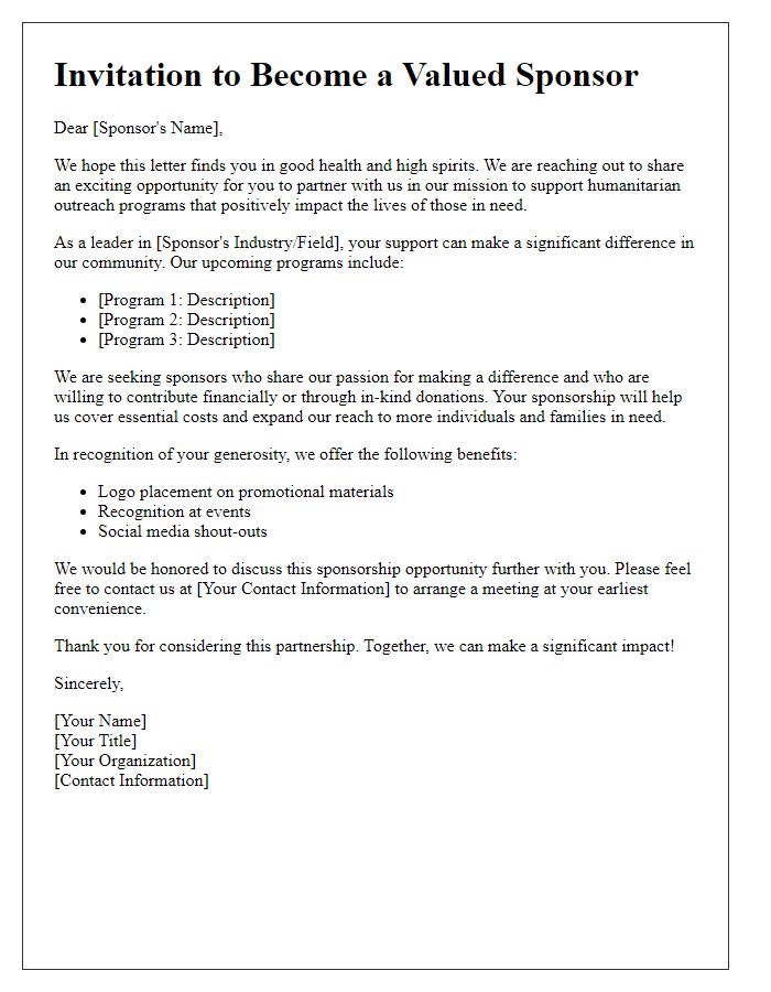 Letter template of invitation to sponsor humanitarian outreach programs